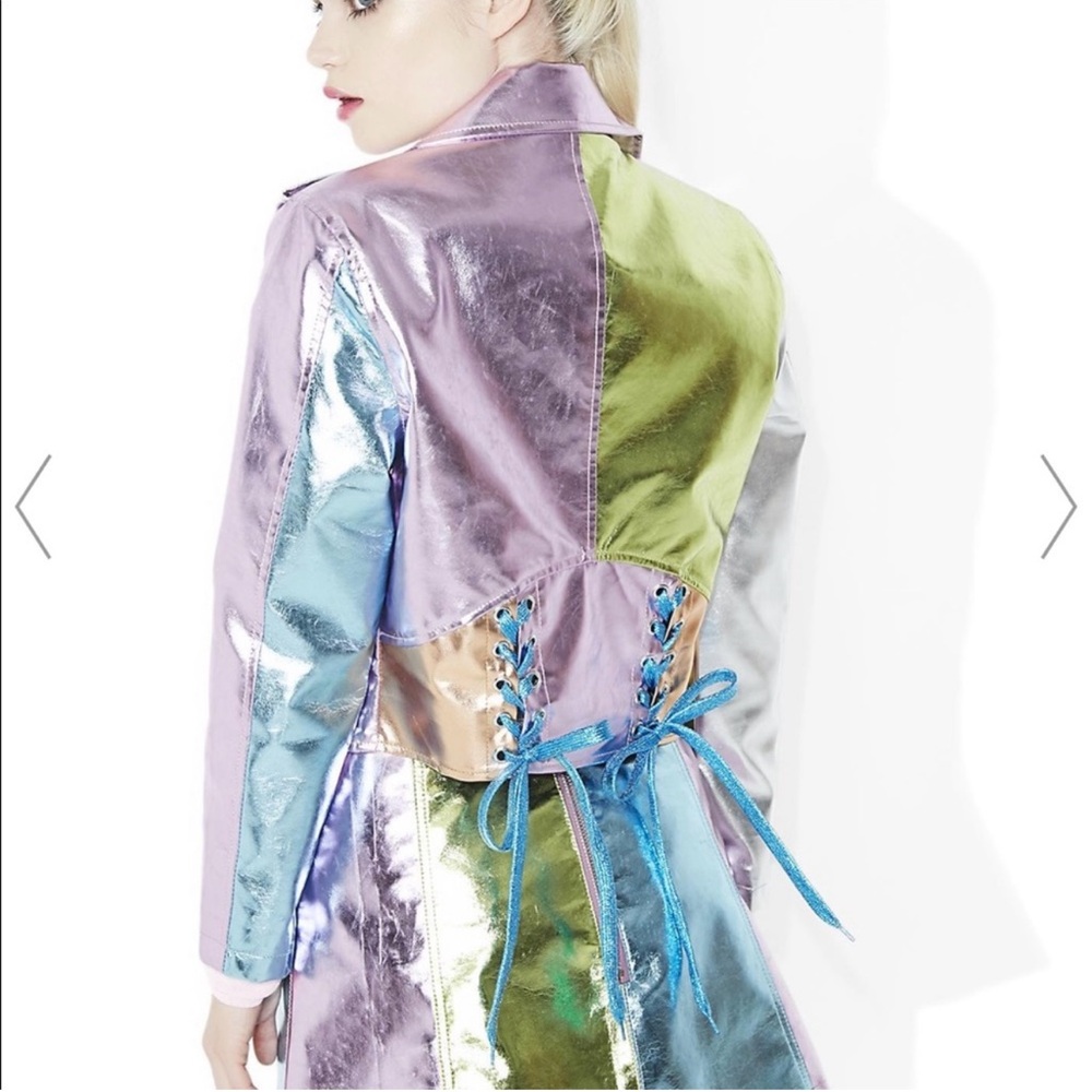 Dolls Kill Sugar Thrillz metallic moto jacket size small NWT - Picture 4 of 8